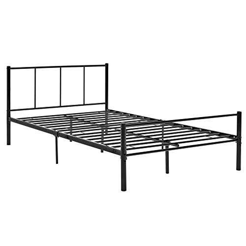 [en.casa] Cama de Metal 120cm x 200cm Cama Doble Cama Matrimonio Somier Negro