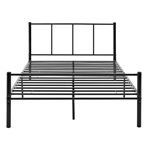 [en.casa] Cama de Metal 120cm x 200cm Cama Doble Cama Matrimonio Somier Negro