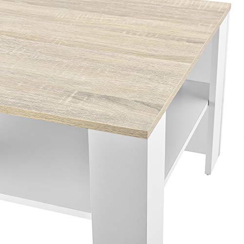 [en.casa] Mesa de Centro con Estante Inferior 60 x 60 x 40 cm Mesa de té Mesa Auxiliar Mesa de Salón Blanco y Efecto Roble