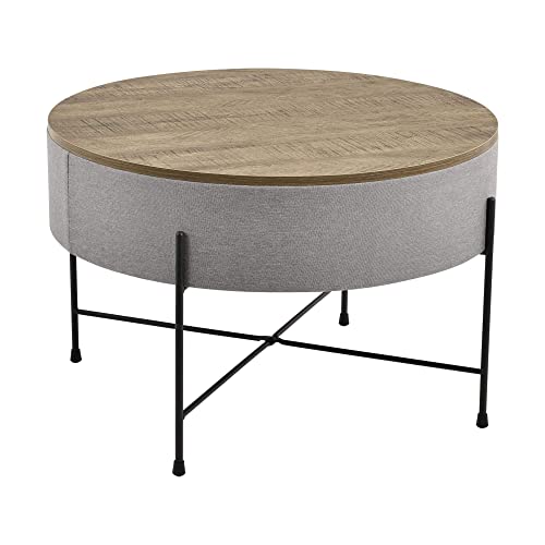 [en.casa] Mesa de Centro con Tablero extraíble 40 x 60 cm Mesa Auxiliar Redonda con Almacenamiento Interno Mesa pequeña Mesa de café y té Gris y Negro