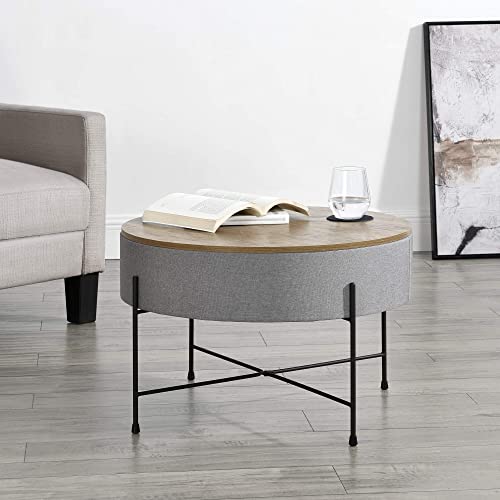 [en.casa] Mesa de Centro con Tablero extraíble 40 x 60 cm Mesa Auxiliar Redonda con Almacenamiento Interno Mesa pequeña Mesa de café y té Gris y Negro