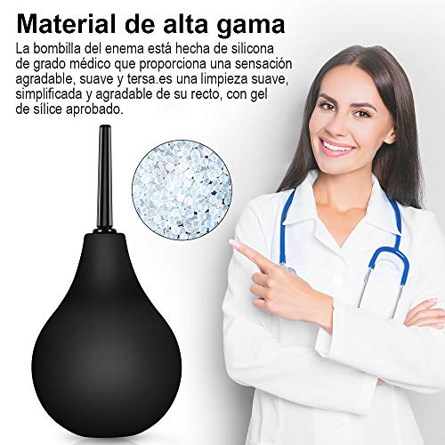 Enema Bulbo de Primera Calidad de 225ml, Ducha Vaginal de Silicona, Limpiador Anal con 2 Accesorios,Seguro para el lavado anal y vaginal - Limpieza Rectal, Forma rápida de aliviar el estreñimiento