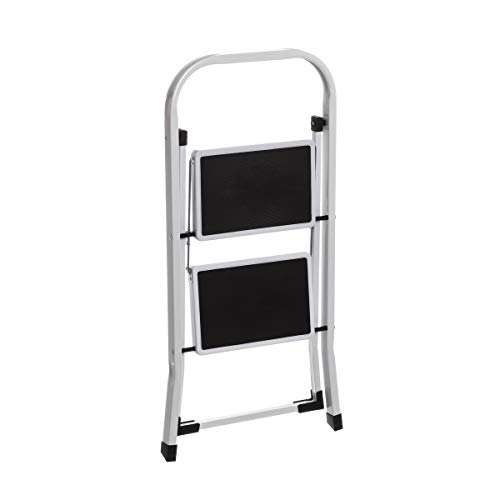 Escalera Plegable Portátil de 2 Peldaños Antideslizante Alanca/Negra de Acero de 82x54x45 cm