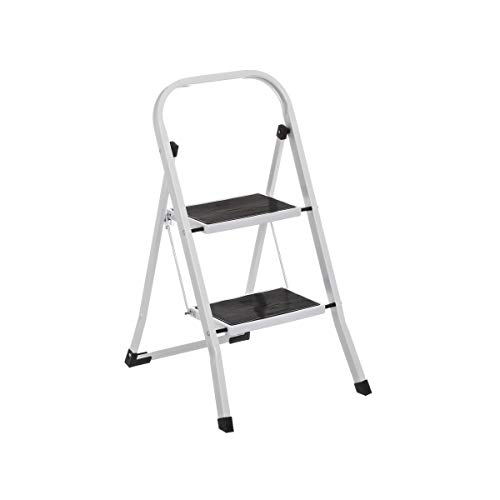 Escalera Plegable Portátil de 2 Peldaños Antideslizante Alanca/Negra de Acero de 82x54x45 cm