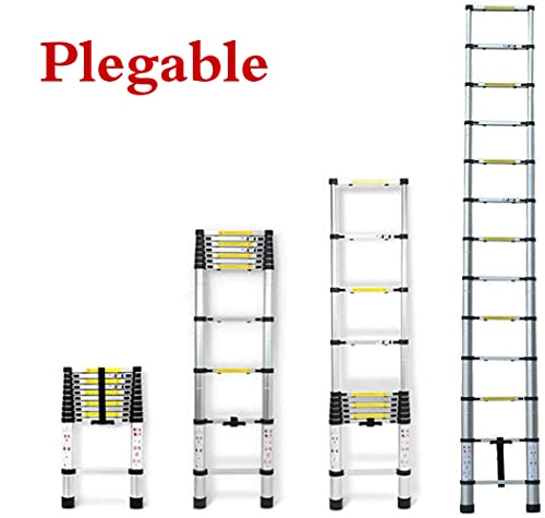 Escalera portátil Extensible telescópica de Aluminio Resistente de 10.5 pies con Mecanismo de Bloqueo, pies Antideslizantes, certificación EN131, Capacidad de 330 LB