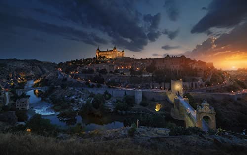 España Toledo Ciudad Puente Río Noche Pintura Por Números Diy Lienzo Único Kit De Pintura Al Óleo Pintura Digital