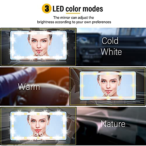 Espejo de vanidad del coche con luces LED, maquillaje de visor Táctil Táctil Mirror Cosmético Coche Portátil Coche Interior Mirror Batería de litio incorporada Espejo de vista trasera