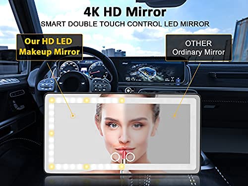 Espejo de vanidad del coche con luces LED, maquillaje de visor Táctil Táctil Mirror Cosmético Coche Portátil Coche Interior Mirror Batería de litio incorporada Espejo de vista trasera