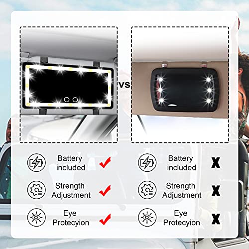 Espejo de vanidad del coche con luces LED, maquillaje de visor Táctil Táctil Mirror Cosmético Coche Portátil Coche Interior Mirror Batería de litio incorporada Espejo de vista trasera