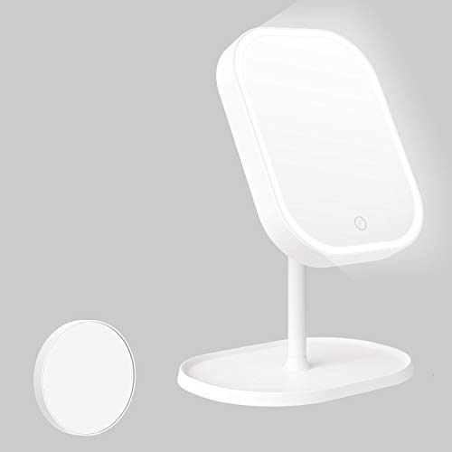 Espejo Maquillaje Kasimir con Luz LED Espejo de Maquillaje Táctil Ultra Alta Definición Profesional Espejo Cosmético Plegable Espejos Maquillaje de Escritorio - Rotación Ajustable de 360°blanco