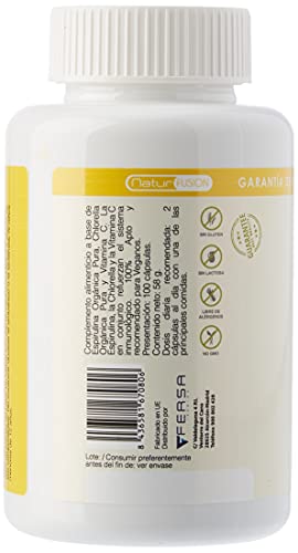 Espirulina Pura con Chlorella y Vitamina C | Espirulina con 99% de pureza | Fuente rica en Vitaminas esenciales, Proteínas, Minerales y Aminoácidos | 100 Cápsulas