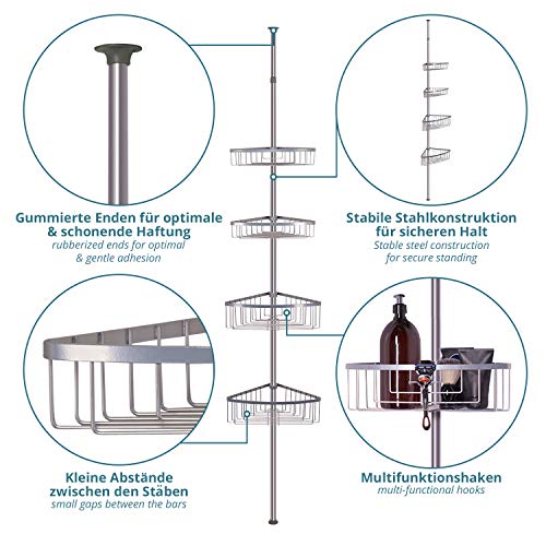 Estante de Ducha telescópica sin Necesidad de taladrar - 4 cestas - tamaño Ajustable de 76 a 280 cm - Apariencia cromada - Extra:¡2 Ganchos autoadhesivos!