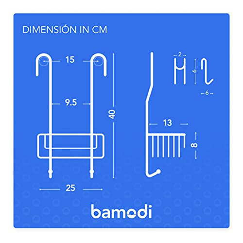 Estantería Baño Acero Inoxidable – Organizador Baño Colgante con Ganchos – Estanterías para Accesorios Baño Recubiertas de Silicona para Disminuir Ruido (40 x 25 x 13 cm)