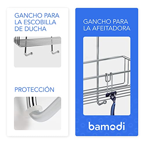 Estantería Baño Acero Inoxidable – Organizador Baño Colgante con Ganchos – Estanterías para Accesorios Baño Recubiertas de Silicona para Disminuir Ruido (40 x 25 x 13 cm)