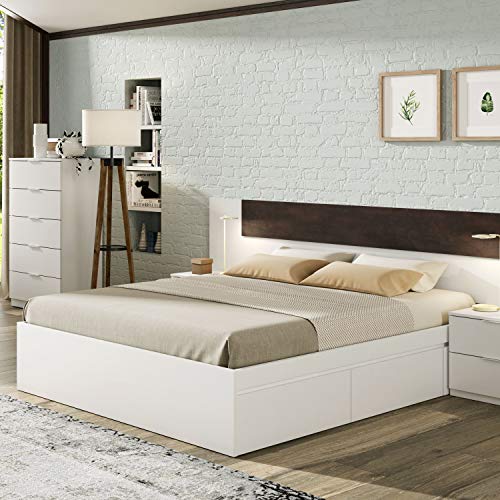 Estructura Cama con 4 Cajones, Cama Doble, Modelo Kendra, Acabado en Color Blanco Artik, Medidas: 156 cm (Ancho) x 196 cm (Fondo) x 37 cm (Alto)