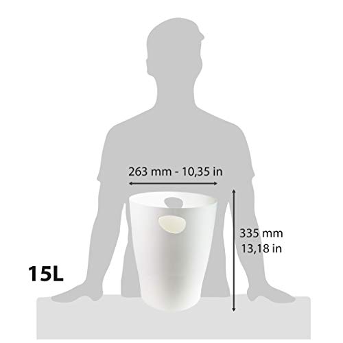 Exacompta Ecobin - Papelera de basura ideal para la oficina o el hogar, 263 x 263 x 335 mm, con gran capacidad de 15 litros, fácil de limpiar, color blanco