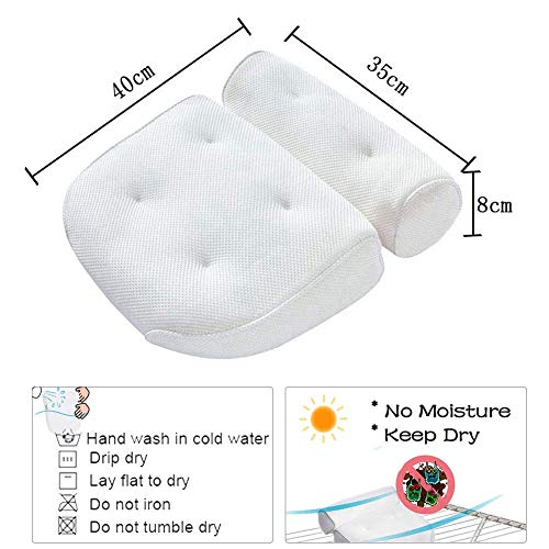 EXTSUD Almohada de Baño Soporte Suave y Cómodo con 6 Ventosas Antideslizantes Ideal para SPA Masajes en Casa o Viaje, Blanco