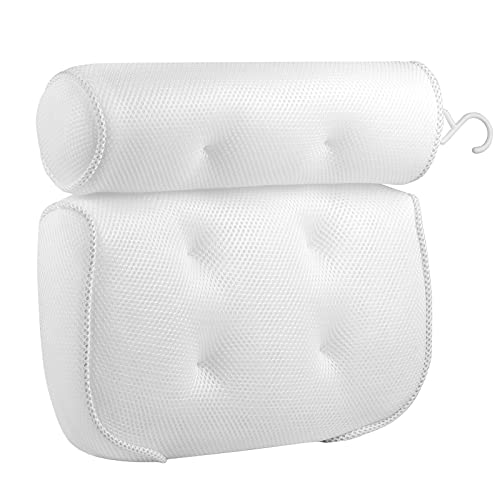 EXTSUD Almohada de Baño Soporte Suave y Cómodo con 6 Ventosas Antideslizantes Ideal para SPA Masajes en Casa o Viaje, Blanco