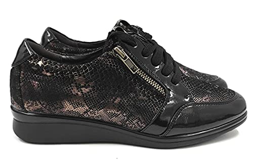 EZ - Zapato Mujer Plano con Cordoneras Estilo Cásual | Zapatilla Bamba Plana Flexible | Original Calzado Vegano (Negro-Marron, Numeric_39)