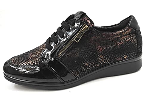 EZ - Zapato Mujer Plano con Cordoneras Estilo Cásual | Zapatilla Bamba Plana Flexible | Original Calzado Vegano (Negro-Marron, Numeric_39)