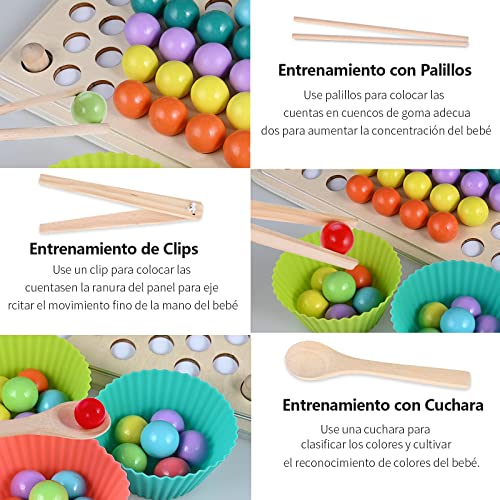 Fabu 136 Pcs Juego de Cuentas de Madera, Juguete Educativo Montessori, Creativo Juguete Educativo para Niños y Padres, Montessori Juego de Combinación de Colores