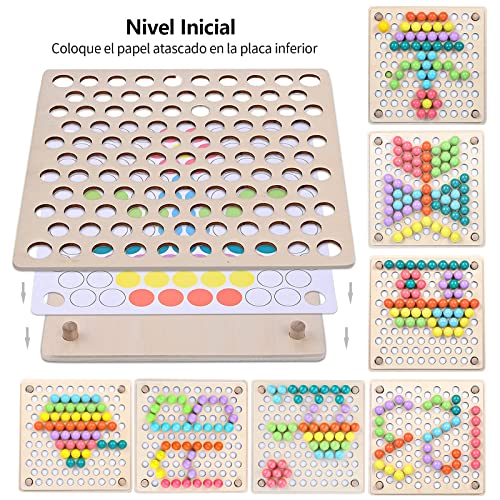 Fabu 136 Pcs Juego de Cuentas de Madera, Juguete Educativo Montessori, Creativo Juguete Educativo para Niños y Padres, Montessori Juego de Combinación de Colores