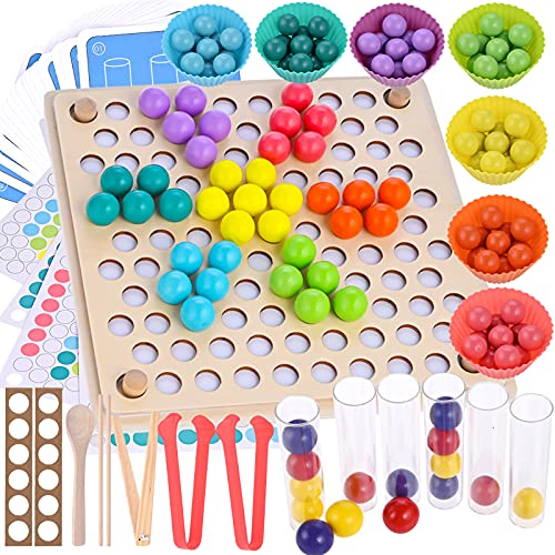 Fabu 136 Pcs Juego de Cuentas de Madera, Juguete Educativo Montessori, Creativo Juguete Educativo para Niños y Padres, Montessori Juego de Combinación de Colores