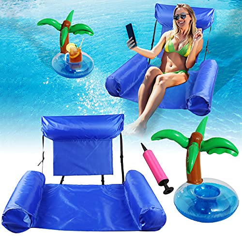 Faffooz Fila Flotante Inflable, Sillón reclinable Inflable de Agua Hamaca de Agua Inflable para Piscina de Adultos Utilizado para Jugar en el Parque acuático（Azul 100*120cm）