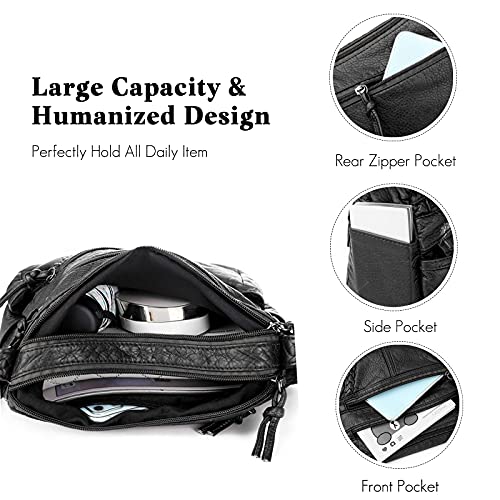 FANDARE Moda Bolso Bandolera Mujer Bolso Movil Mujer Bolso de Hombro Bolso de Mano de Mujer Cruzado de Cuero PU Bolso de Mensajero Bolso Movil Crossbody Bag Negro