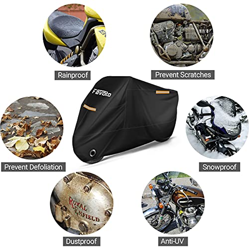 Favoto Funda para Moto Cubierta de la Motocicleta 210T Protectora Poliéster con Banda Reflectante a Prueba de Sol Agua Lluvia Polvo Viento Nieve Excremento de Pájaro al Aire Libre 295cm Negro