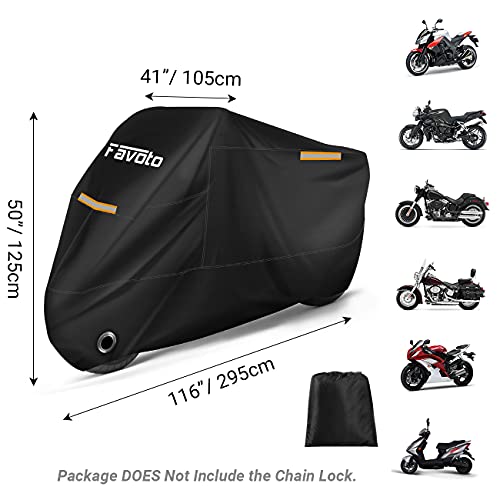 Favoto Funda para Moto Cubierta de la Motocicleta 210T Protectora Poliéster con Banda Reflectante a Prueba de Sol Agua Lluvia Polvo Viento Nieve Excremento de Pájaro al Aire Libre 295cm Negro