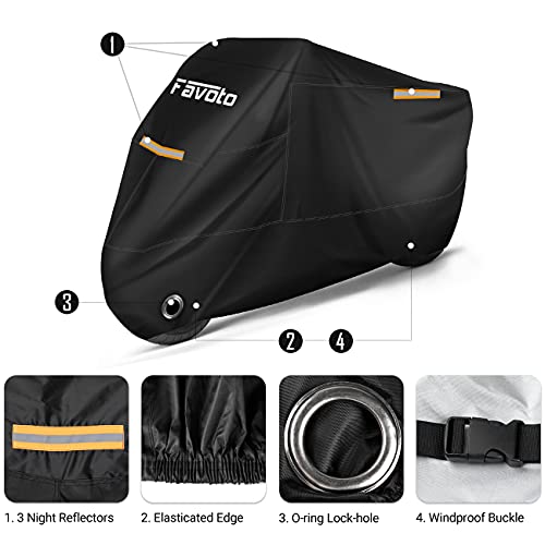 Favoto Funda para Moto Cubierta de la Motocicleta 210T Protectora Poliéster con Banda Reflectante a Prueba de Sol Agua Lluvia Polvo Viento Nieve Excremento de Pájaro al Aire Libre 295cm Negro