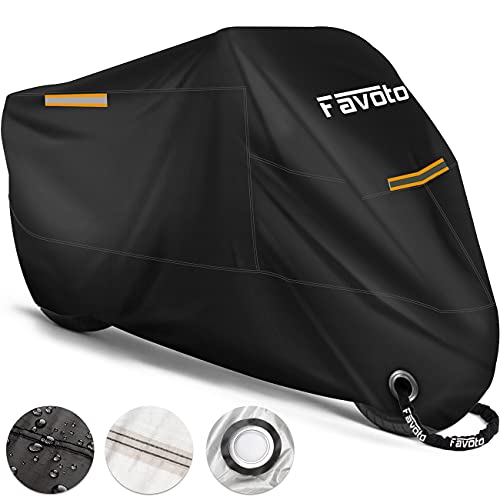 Favoto Funda para Moto Cubierta de la Motocicleta 210T Protectora Poliéster con Banda Reflectante a Prueba de Sol Agua Lluvia Polvo Viento Nieve Excremento de Pájaro al Aire Libre 295cm Negro