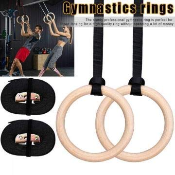 FBSPORT Anillos de Gimnasia Madera 28/32mm, Aros para Hacer Ejercicio con Fitness Crossfit Hebillas Ajustables para Entrenamiento