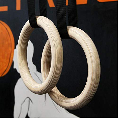 FBSPORT Anillos de Gimnasia Madera 28/32mm, Aros para Hacer Ejercicio con Fitness Crossfit Hebillas Ajustables para Entrenamiento