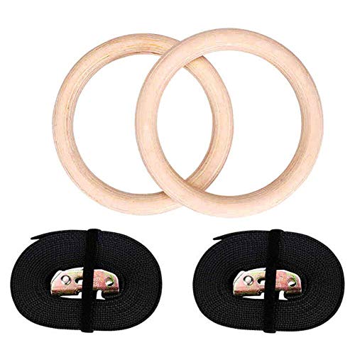 FBSPORT Anillos de Gimnasia Madera 28/32mm, Aros para Hacer Ejercicio con Fitness Crossfit Hebillas Ajustables para Entrenamiento