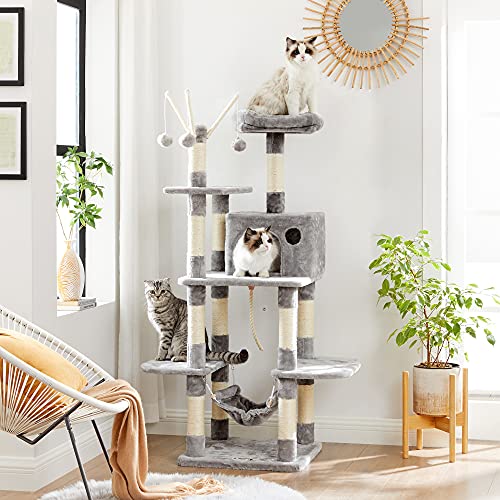 FEANDREA Árbol para Gatos, Rascador de Gatos, Gris Claro PCT86W