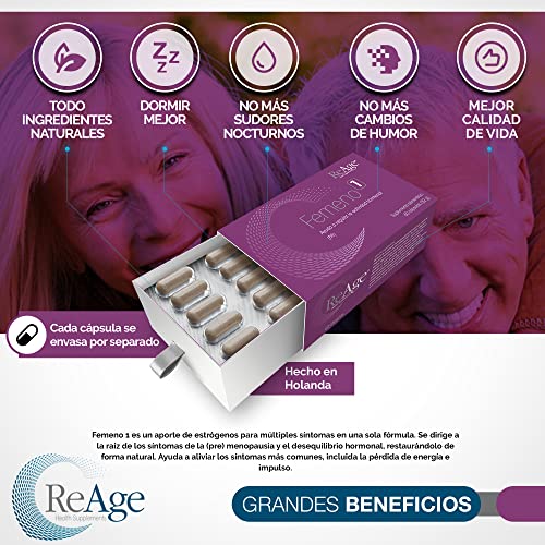 FEMENO 1 para las mujeres| Suplemento Premium para la regulación de hormonas de estrógeno | Antes y durante el apoyo a la menopausia | Producción de estrógeno | 60 Cápsulas