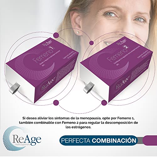 FEMENO 1 para las mujeres| Suplemento Premium para la regulación de hormonas de estrógeno | Antes y durante el apoyo a la menopausia | Producción de estrógeno | 60 Cápsulas