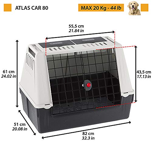 Ferplast ATLAS CAR 80 - Transportín para Perros para automóvil, Rejillas de ventilación, Compartimentos portaobjetos, Alfombrilla de Drenaje