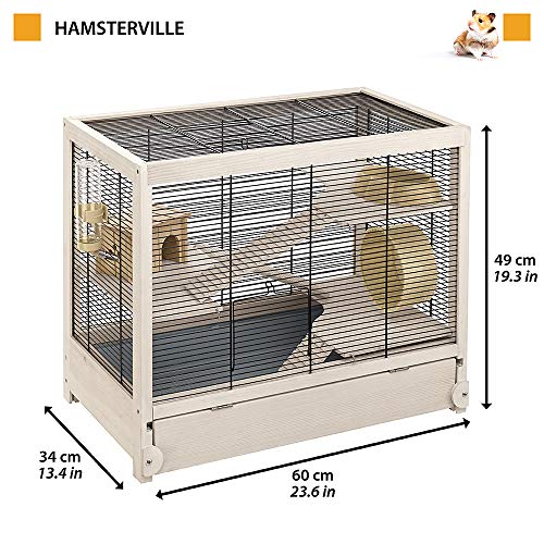 Ferplast Jaula de Madera para hámsteres HAMSTERVILLE, Casa para ratoncillos y pequeños roedores, Estructura en Varios Niveles, Accesorios incluidos, 60 x 34 x 49 cm Negro