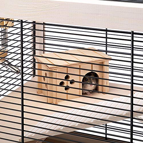 Ferplast Jaula de Madera para hámsteres HAMSTERVILLE, Casa para ratoncillos y pequeños roedores, Estructura en Varios Niveles, Accesorios incluidos, 60 x 34 x 49 cm Negro