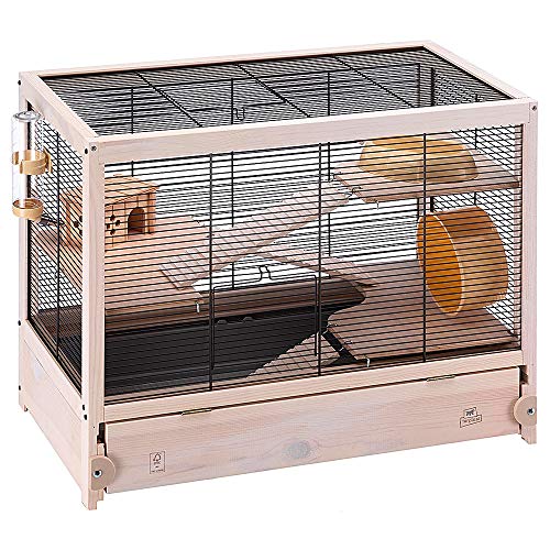 Ferplast Jaula de Madera para hámsteres HAMSTERVILLE, Casa para ratoncillos y pequeños roedores, Estructura en Varios Niveles, Accesorios incluidos, 60 x 34 x 49 cm Negro