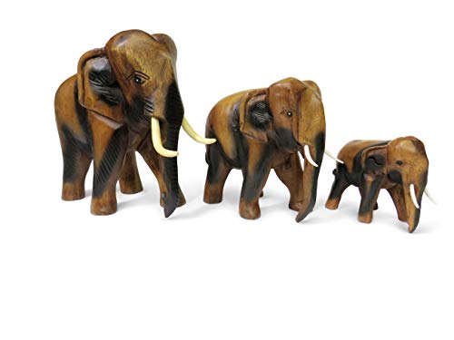 Figura de elefante caminando de madera tallada, madera, marrón, Medium 15cm