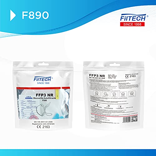 Filtech Mascarillas FFP3 F890 | 20 Uds | TALLA L | CALIDAD HOSPITALARIA | Certificado Europeo - CE 2163 | Homologada | 6 Capas de protección | >99% Filtración | NR Desechables | Antiempañamiento Gafas