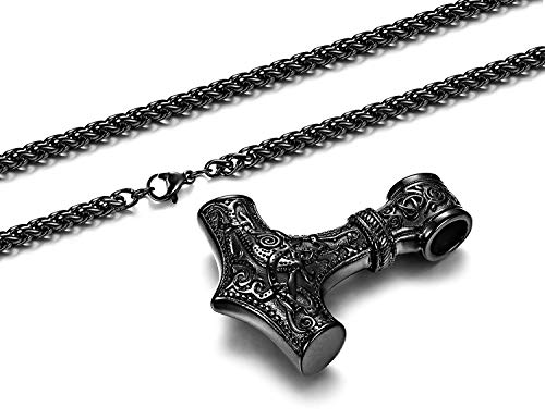 Finrezio Mjolnir Collar de Acero Inoxidable 316L para Hombre Niño Vikingo Odin Thor Hammer