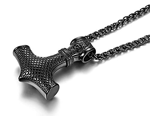 Finrezio Mjolnir Collar de Acero Inoxidable 316L para Hombre Niño Vikingo Odin Thor Hammer