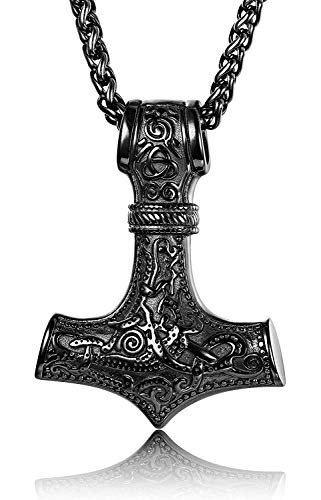 Finrezio Mjolnir Collar de Acero Inoxidable 316L para Hombre Niño Vikingo Odin Thor Hammer