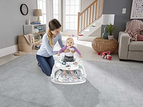 Fisher-Price Asiento para suelo plegable con bandeja estampado terrazzo regalo para bebés hasta 12 kg (Mattel HBD68)