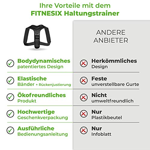 FITNESIX® - Soporte recto para corrección de postura - Designpatent 2021 - Soporte de espalda para hombre y mujer con bandas elásticas dinámicas para el cuerpo - M/L